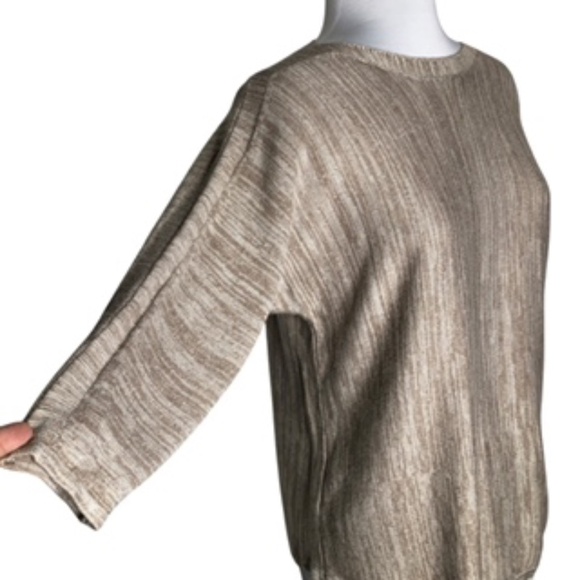 NWT Chico's Crew Neck Taupe Vertical Heather 3/4 Sleeve Pullover Sweater Size 1 - Picture 3 of 8